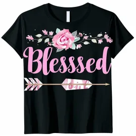 Blessed Grandma Floral Arrow T Shirt Fun 'Girl' Font Black Tee for Stylish Grandmas Cute Gift Idea
