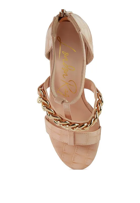 Bonita Metal Chain Zip Up Platform Sandal 5" Heel