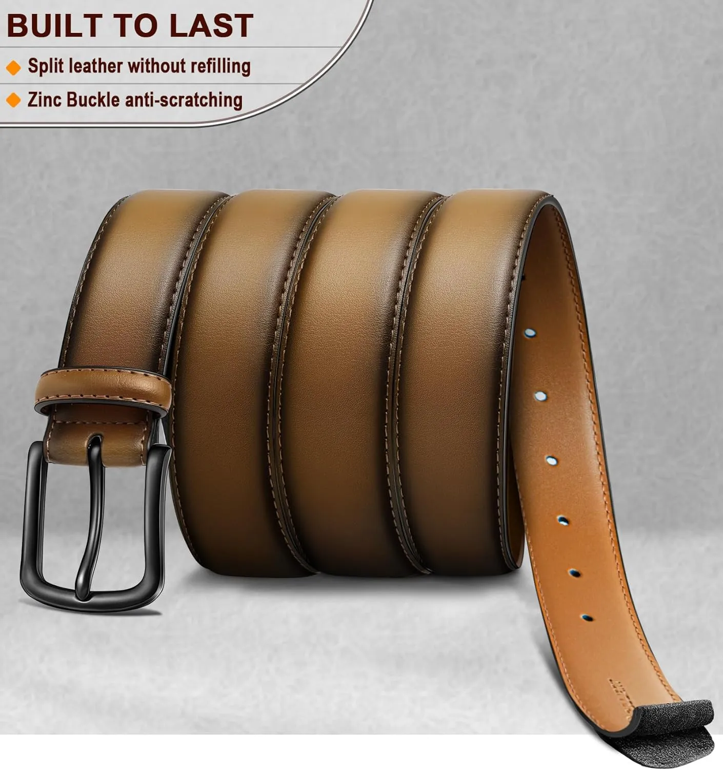 BULLIANT Men Belt 2Pack-Leather Belt 7Holes Comfortable For Men's Dress Casual Jeans 1 3/8"
