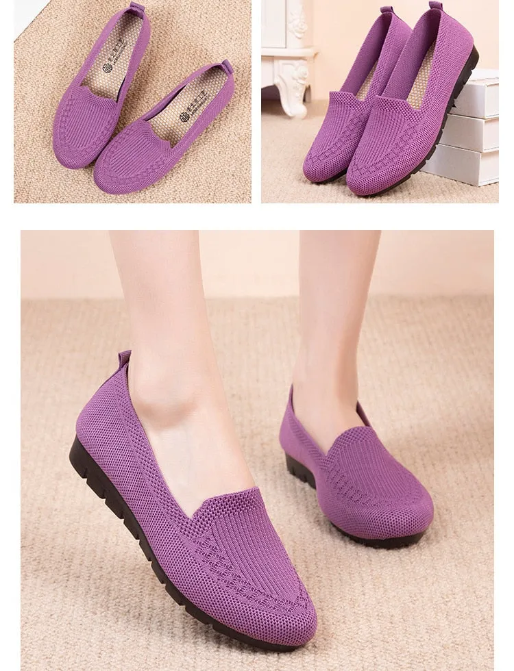 Casual Shoes Women&#39;s Summer Mesh Breathable Flat Shoes Ladies Comfort Light Sneaker Socks Women Slip on Loafers Zapatillas Muje