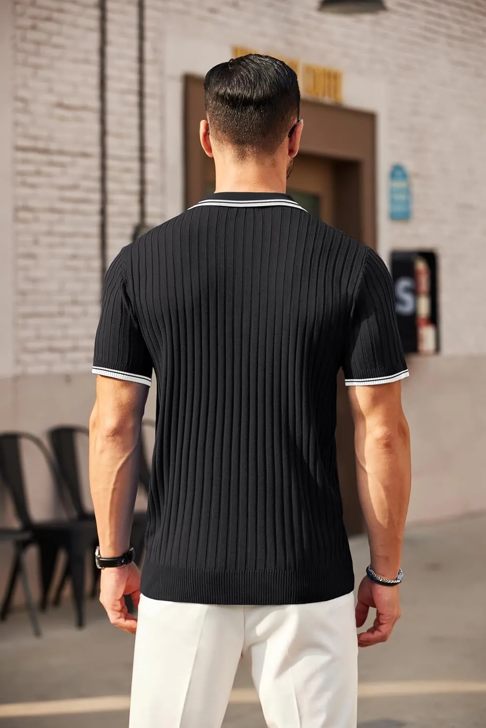 COOFANDY Men's Zipper Polo Shirts Short Sleeve Ribbed Knit Polo T Shirts Fashion Casual Golf Shirts