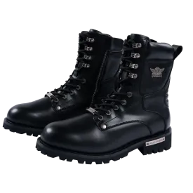 Dream Apparel Men's Motorcycle Riding Boots YKK Zipper Black Faux Leather Side Zipper Low Heel