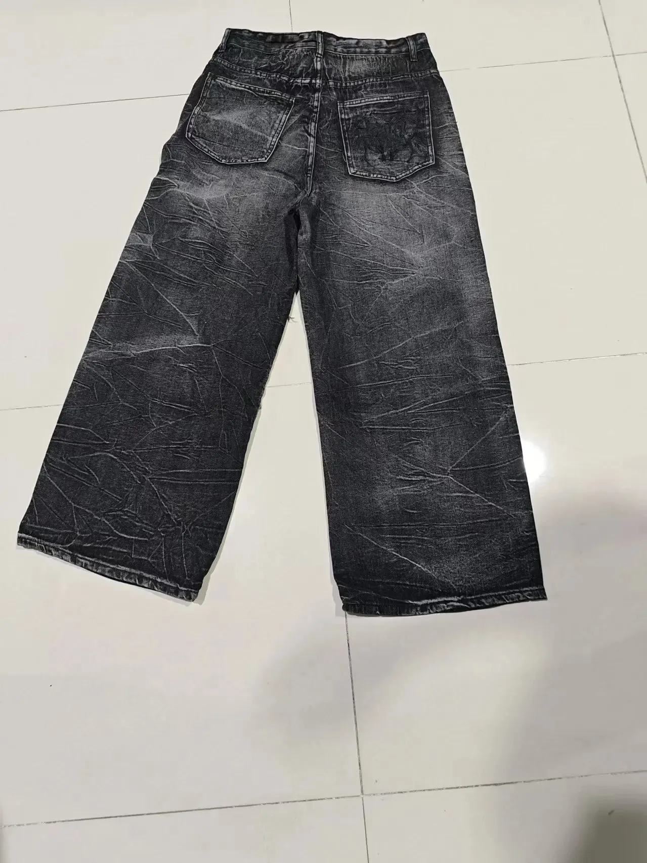 Gothic Retro Oversized Baggy Fit Mopping Pants | Y2K Phantom Jeans | Spider Embroidered Patch