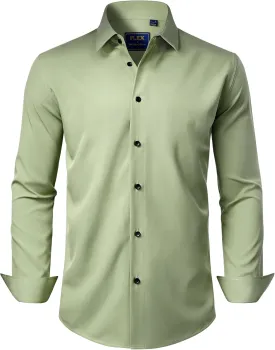 J.VER Men's Dress Shirts Stretch Long Sleeve Formal Shirt Solid Business Casual Button Down Shirts for Wedding Prom