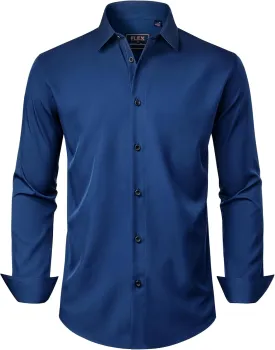 J.VER Men's Dress Shirts Stretch Long Sleeve Formal Shirt Solid Business Casual Button Down Shirts for Wedding Prom