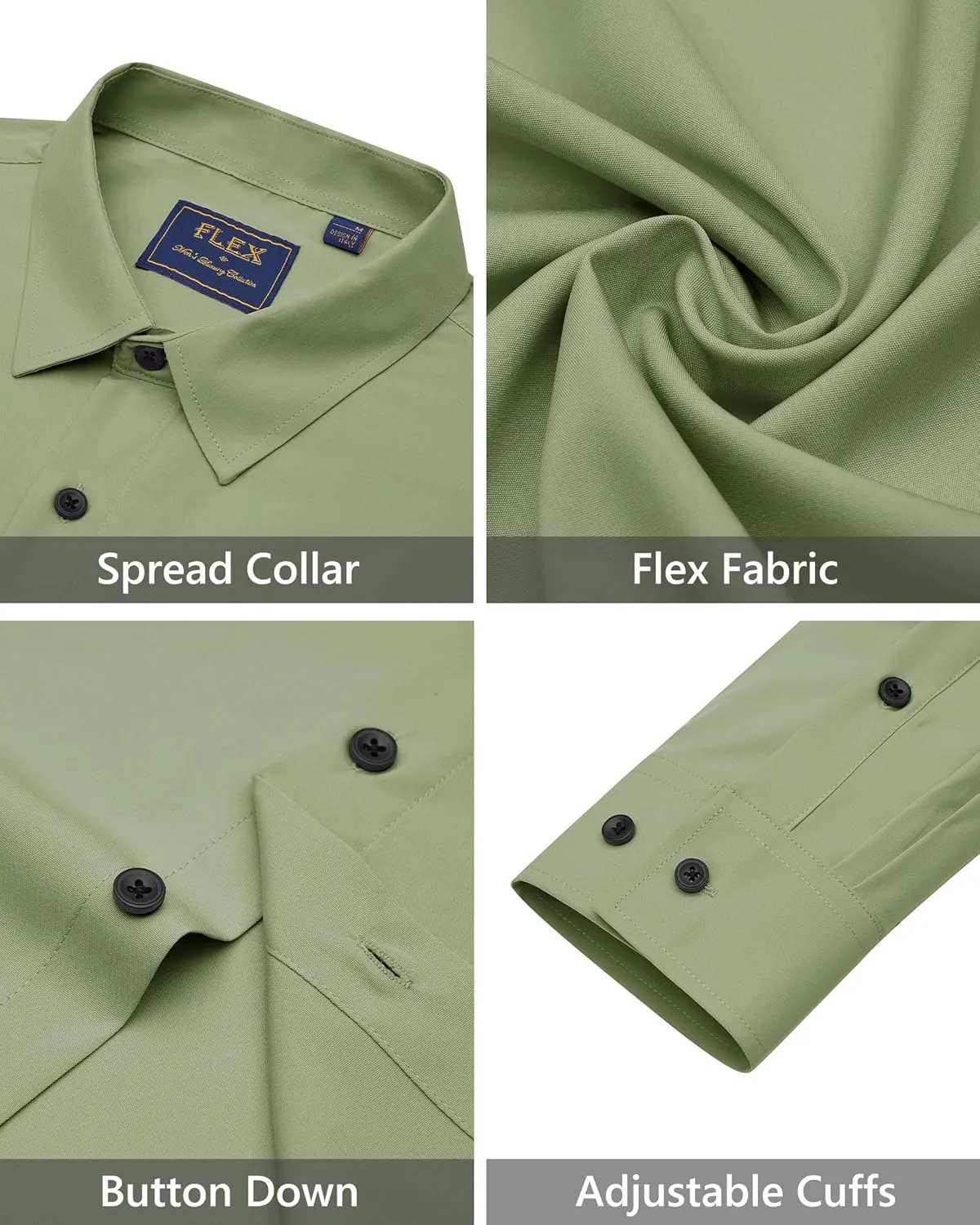 J.VER Men's Dress Shirts Stretch Long Sleeve Formal Shirt Solid Business Casual Button Down Shirts for Wedding Prom