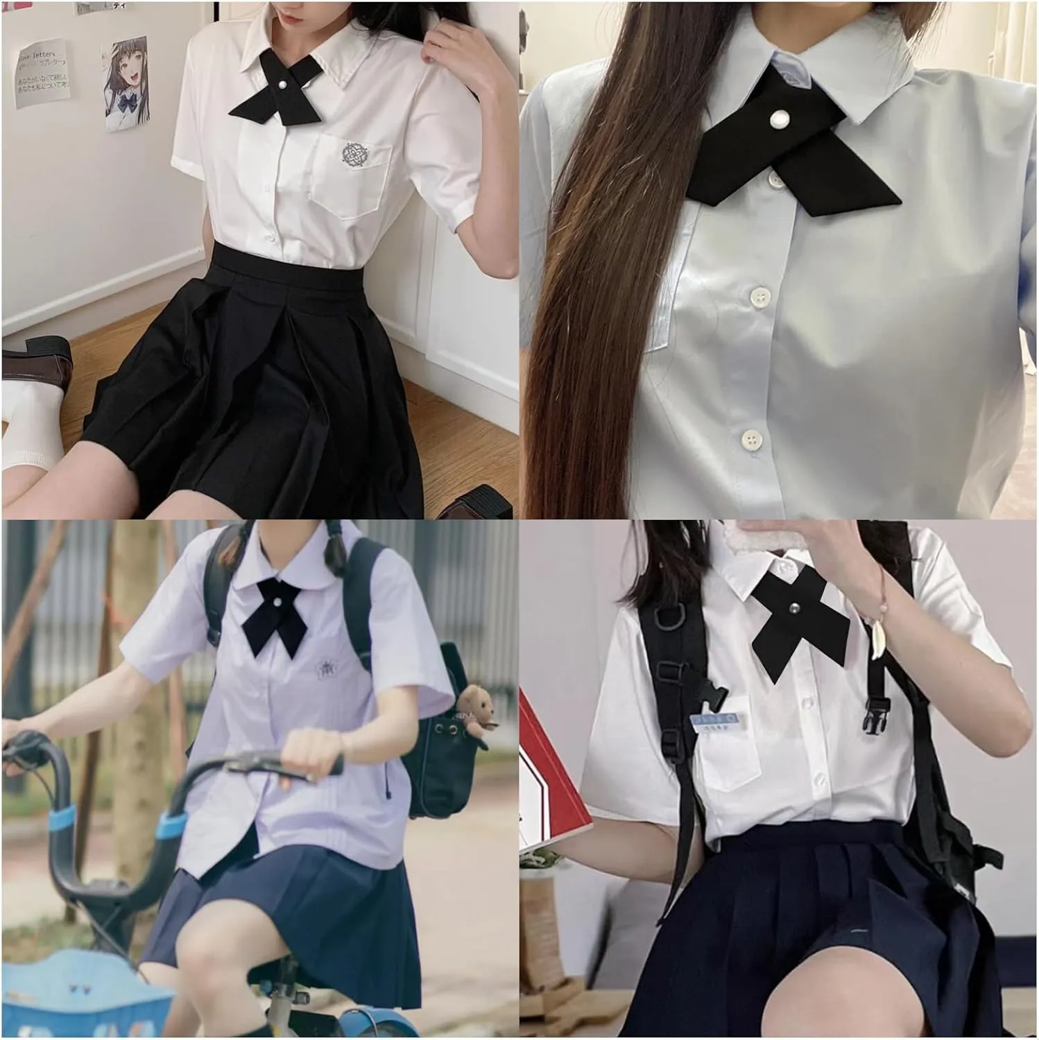 Mantieqingway Tie for Men Women School Uniform Adjustable Criss-Cross Bow tie Solid Color Pre Tied Bowtie for Girls