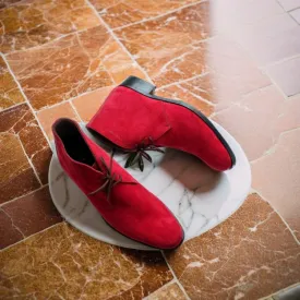 Men's Handmade Formal Shoes Red Suede Leather Ankle High Lace Up Stylish Chukka Dress & Formal Wear Boots Men Style Boot
