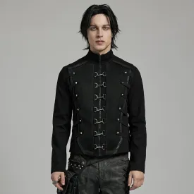 Men's Military Punk Straps Splice Mesh Jacket
