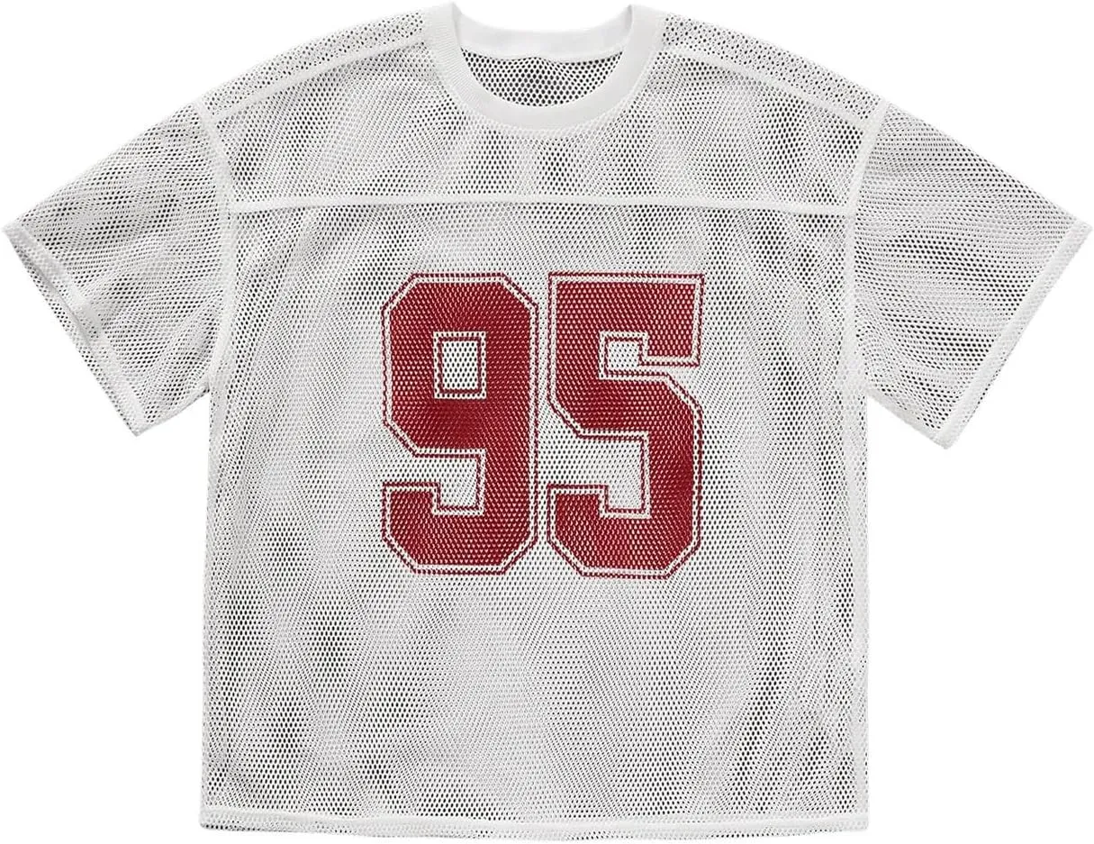 Men's Number Print Jersey Shirt Crew Neck Short Sleeve Mesh Tee Tops Casual Football Jersey Shirts