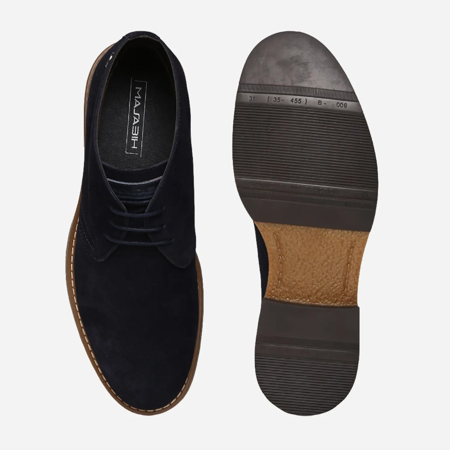 Navy Genuine Suede Leather Chukka Lace Up Boots For Men