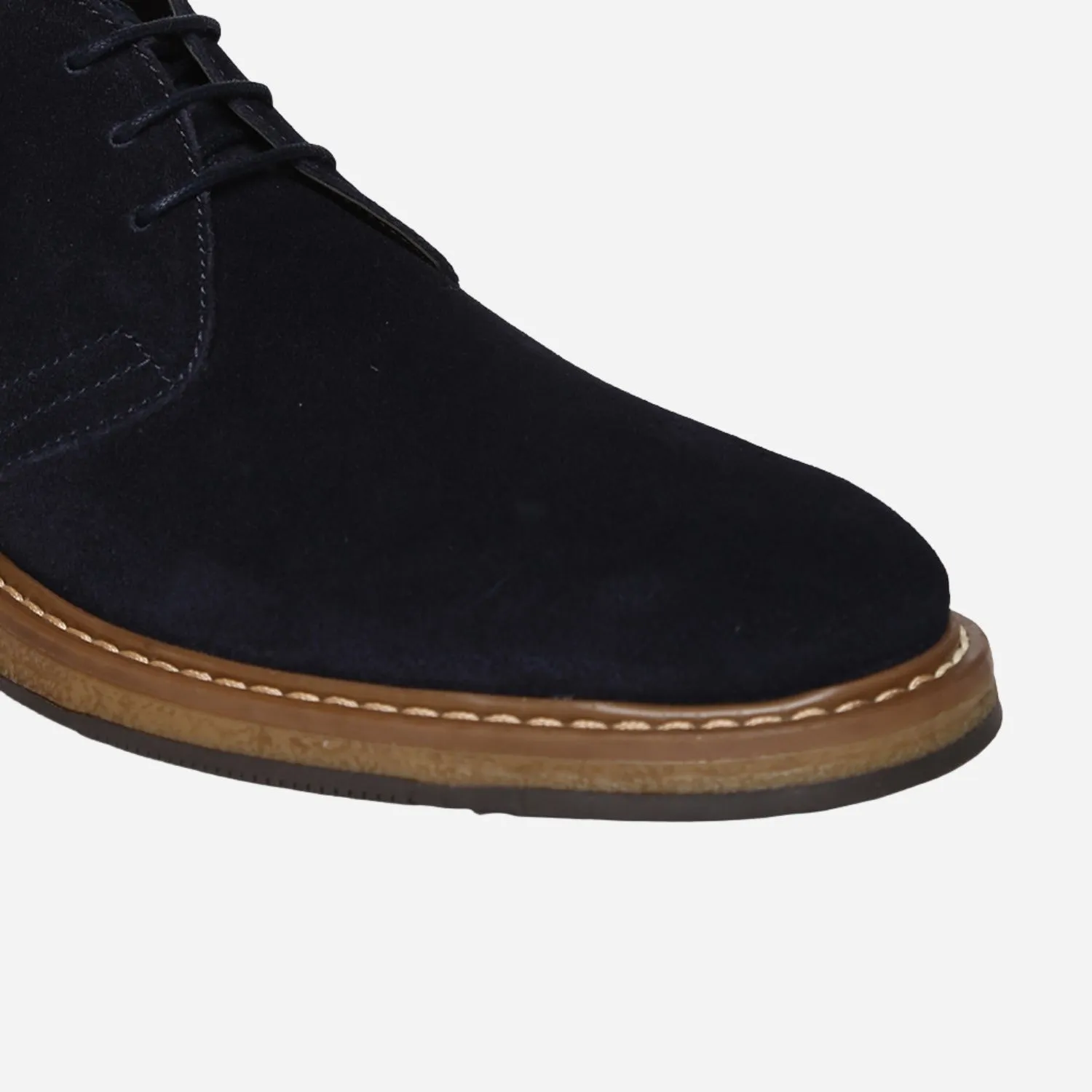 Navy Genuine Suede Leather Chukka Lace Up Boots For Men