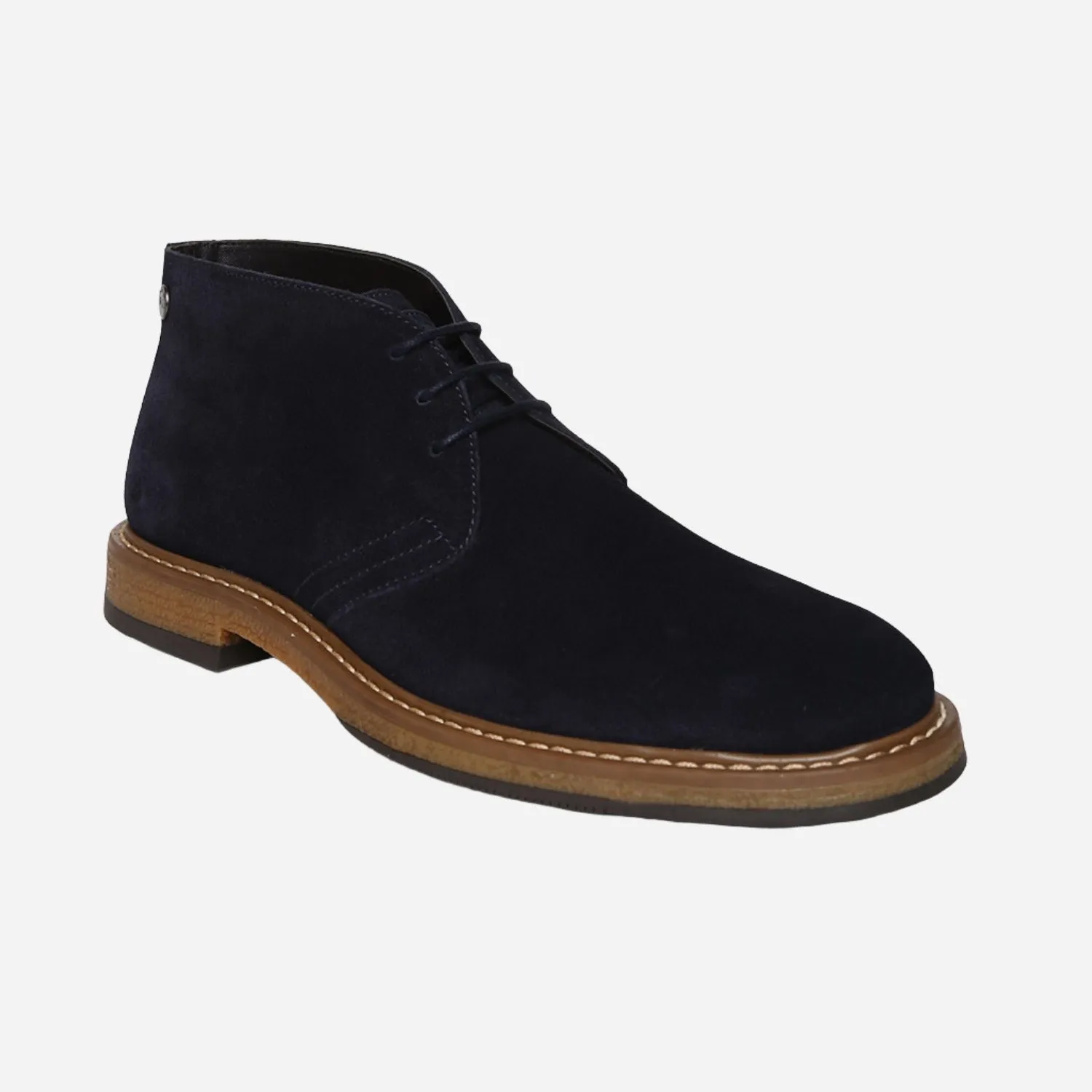 Navy Genuine Suede Leather Chukka Lace Up Boots For Men