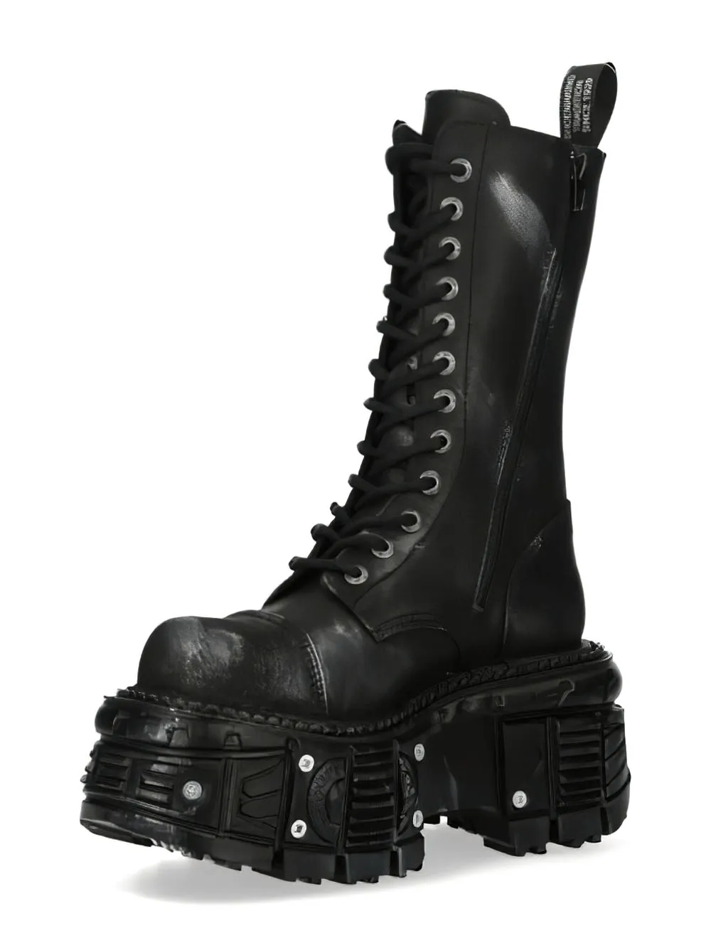 NEW ROCK Rugged Leather Biker Combat Boots with Zipper