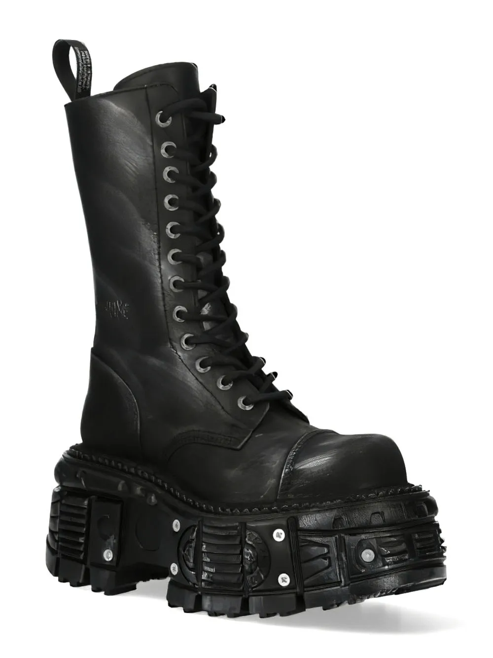 NEW ROCK Rugged Leather Biker Combat Boots with Zipper