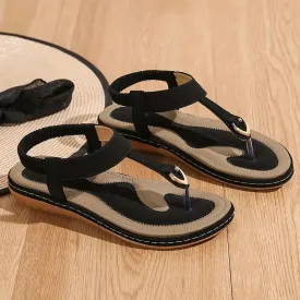 New TKFDC Summer Women Sandals Bohemia Casual Shoes Flip Flops Soft Flats, non slip bottoms, Black Sz 7.5