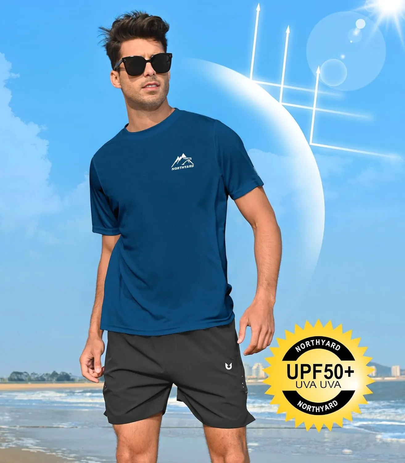 NORTHYARD Men's UPF 50  Sun Protection Shirts Swim SPF UV Quick Dry Short Sleeve T-Shirts for Athletic Fishing Rash Guard