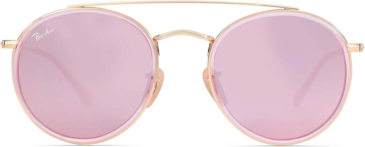 Pro Acme Double Bridge Round Sunglasses for Women Men 100% Real Glass Lens Retro UV400 Protection Retro Circle Sun Glasses