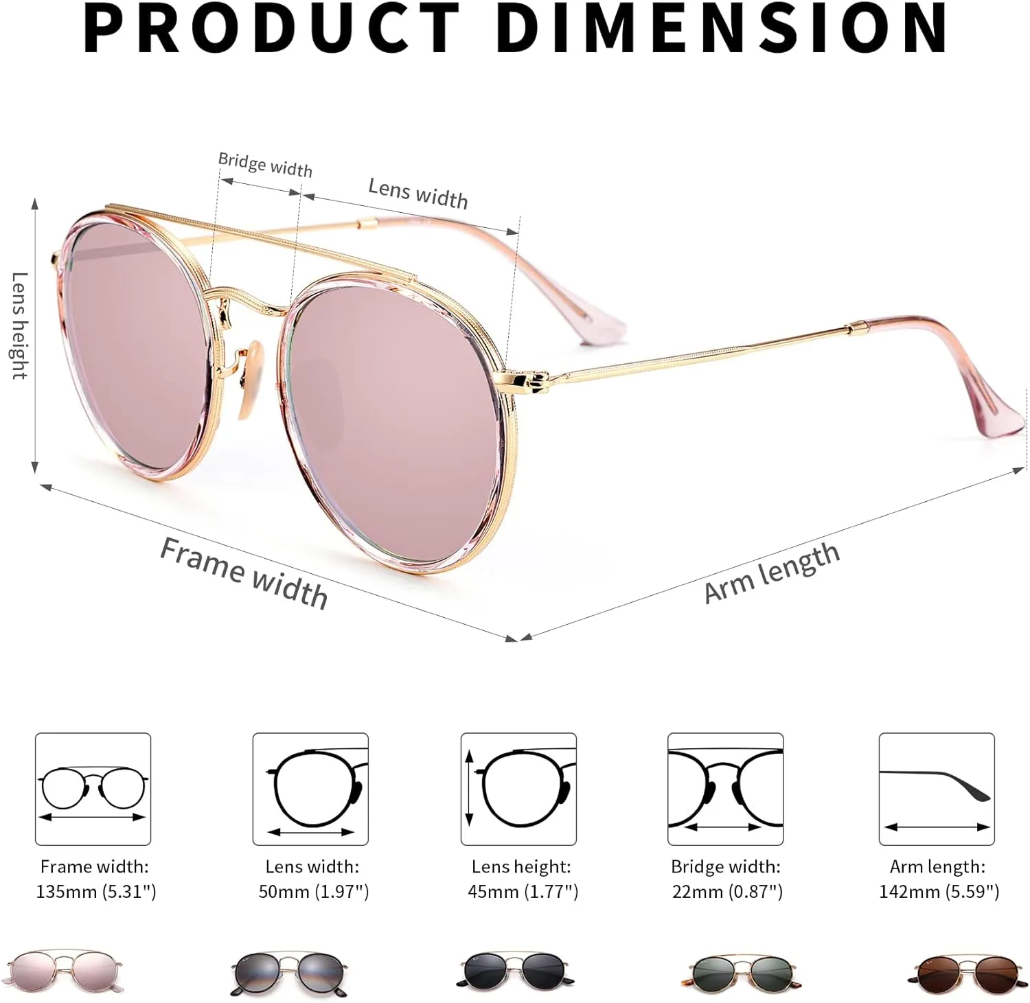 Pro Acme Double Bridge Round Sunglasses for Women Men 100% Real Glass Lens Retro UV400 Protection Retro Circle Sun Glasses