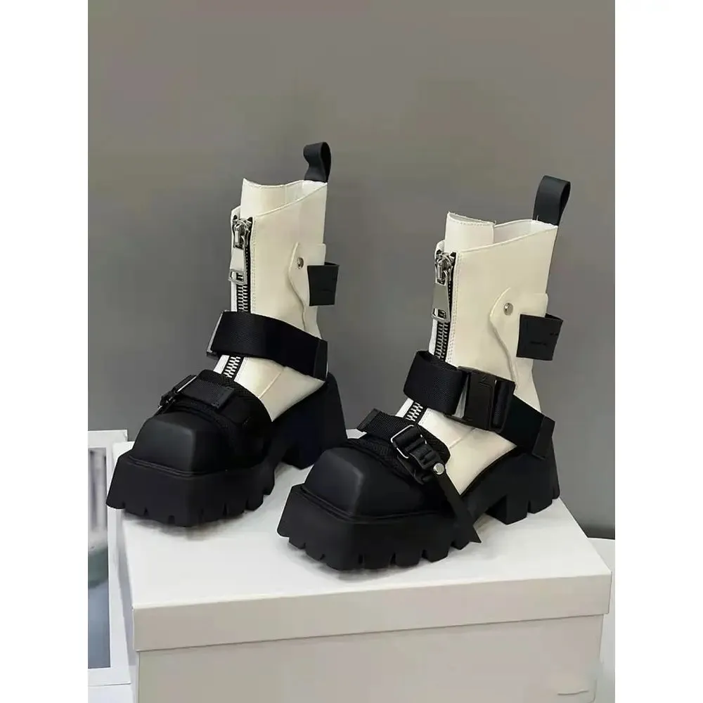 Punk-Rock Zipper Buckle Short Boots