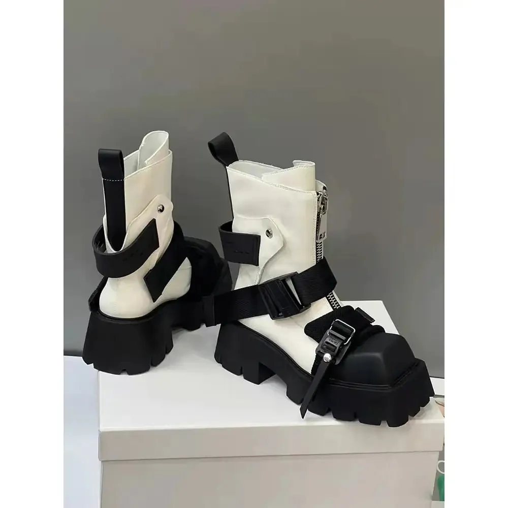 Punk-Rock Zipper Buckle Short Boots