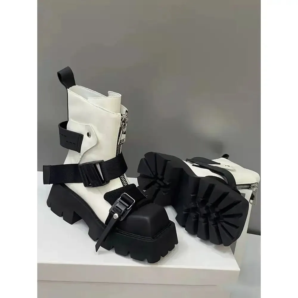Punk-Rock Zipper Buckle Short Boots