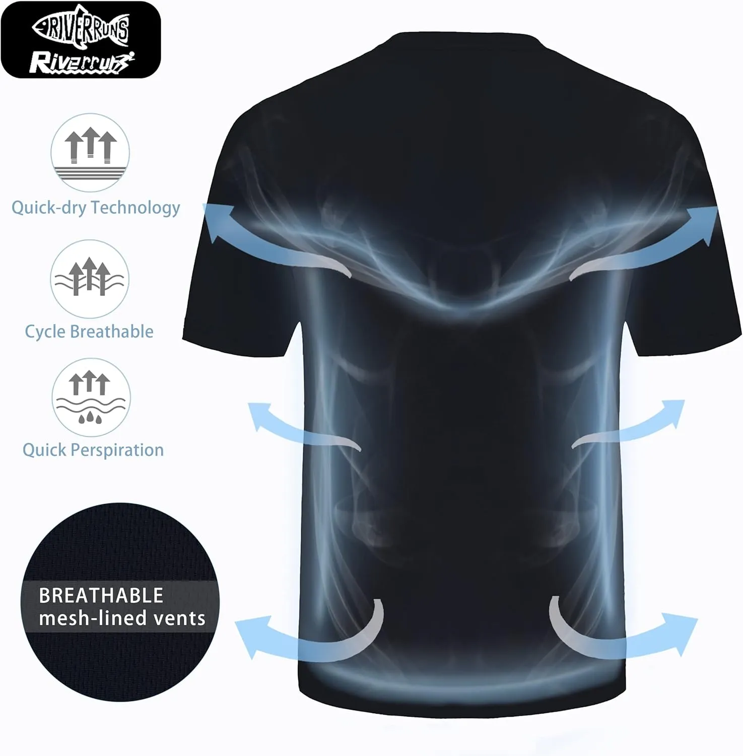 Riverruns Fishing T-Shirt Men??s UPF 50  Sun Protection Fishing Shirt Short Sleeve Performance Tee #1006