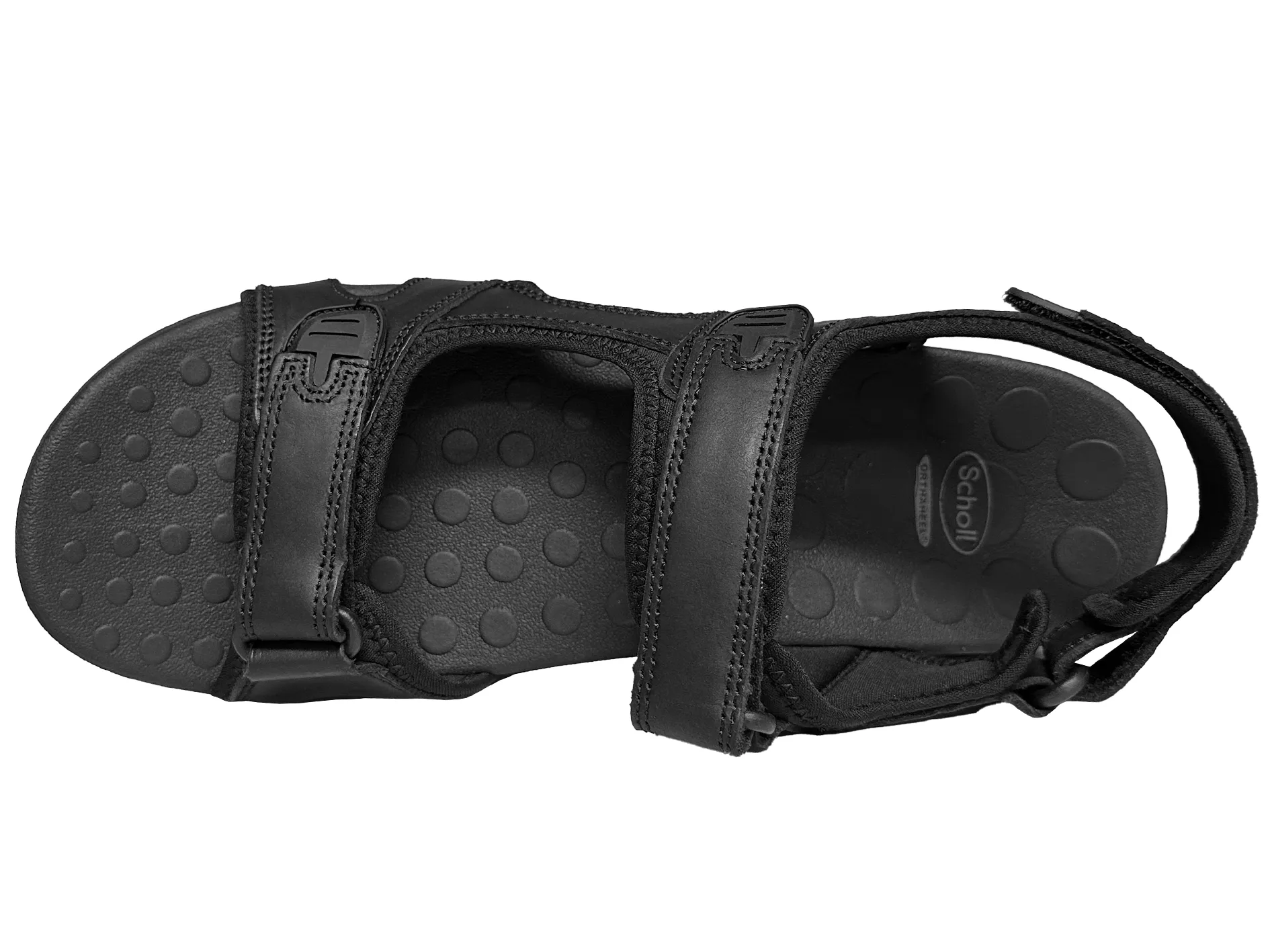 Scholl Men's Orthaheel Black Leather Back Strap Sandals