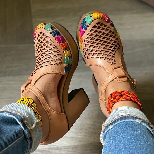Sohiwoo woman formal Platform Block Chunky High Heels Ankle T-Strap Cutout Sandals