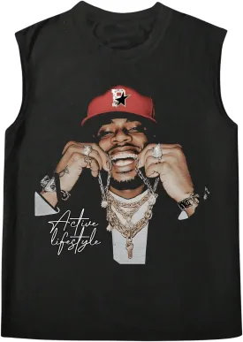 SOLY HUX Men's Vintage Graphic Tank Tops Crew Neck Sleeveless Cut Off Shirts Streetwear