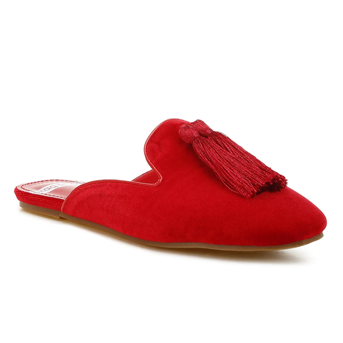 Tassel Detail Velvet Mules