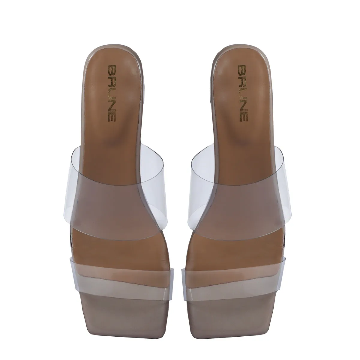 Transparent Dual Strap Beige Platform Blocked Heel Ladies Patent Leather Sandal by Brune & Bareskin