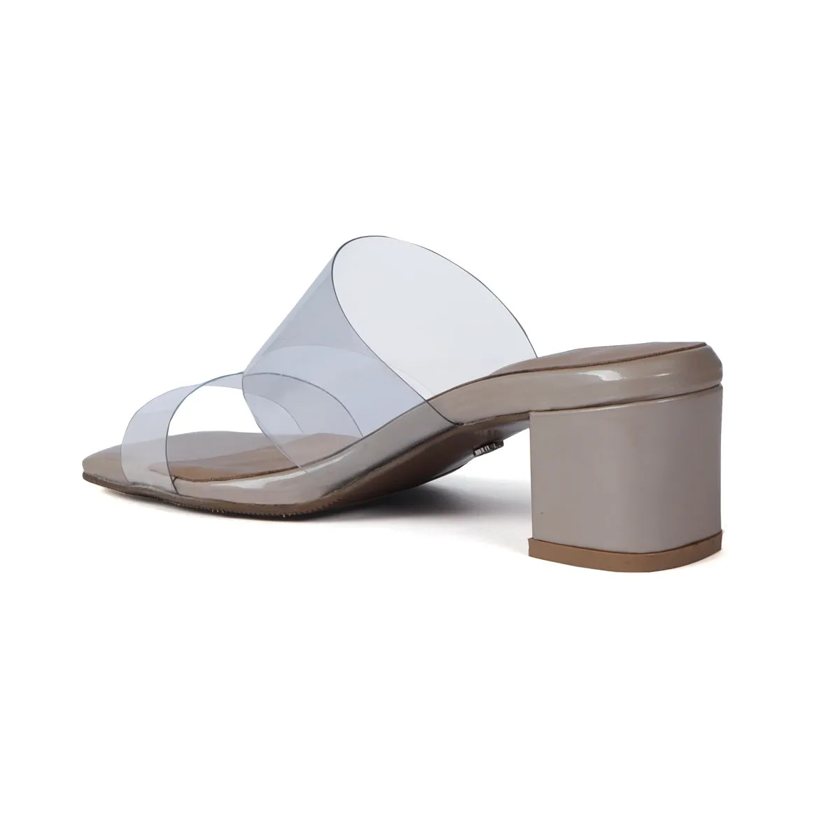 Transparent Dual Strap Beige Platform Blocked Heel Ladies Patent Leather Sandal by Brune & Bareskin