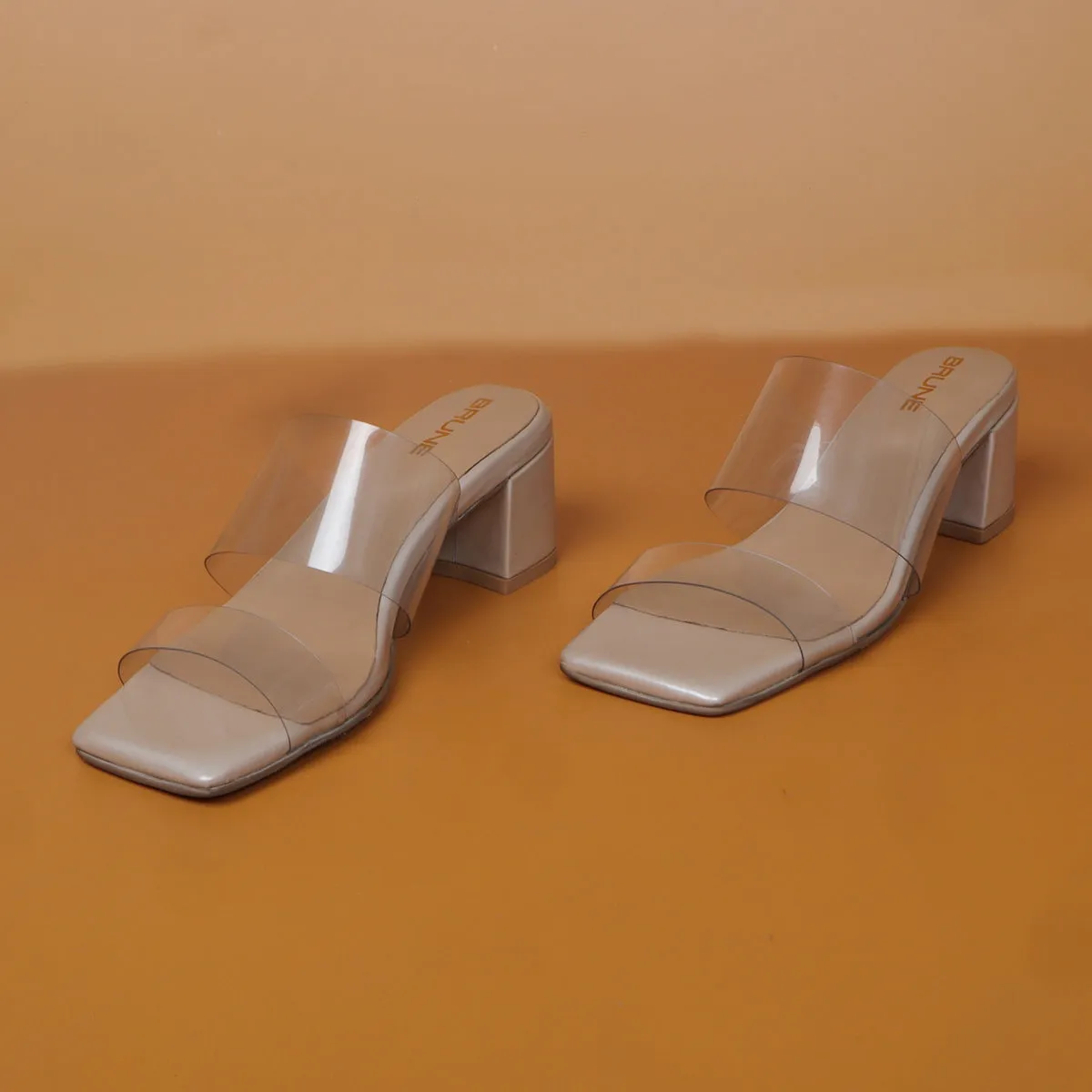 Transparent Dual Strap Beige Platform Blocked Heel Ladies Patent Leather Sandal by Brune & Bareskin