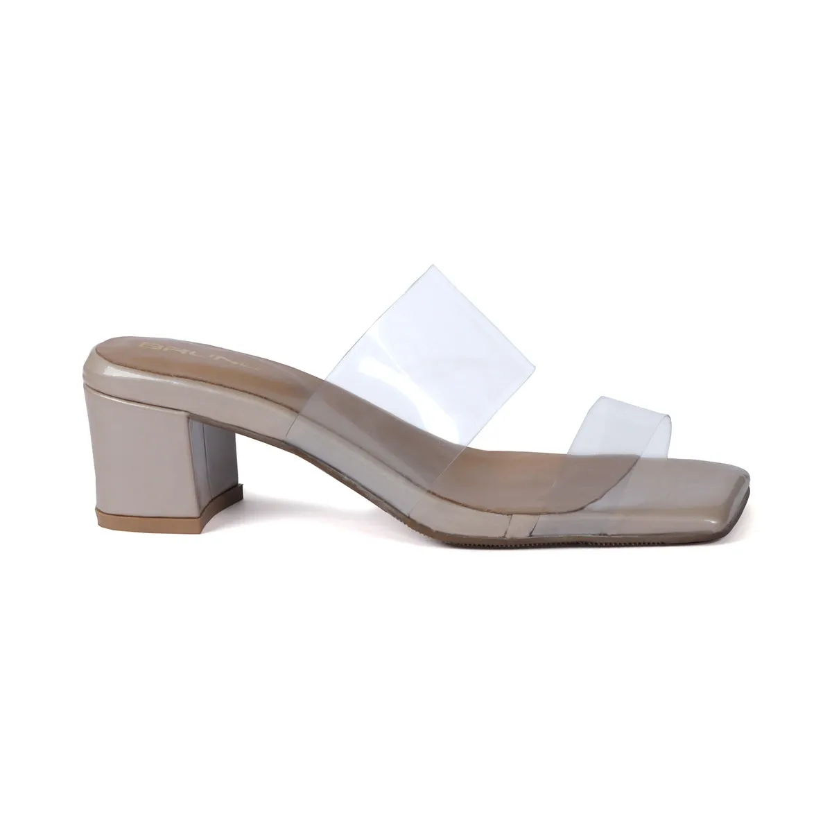 Transparent Dual Strap Beige Platform Blocked Heel Ladies Patent Leather Sandal by Brune & Bareskin