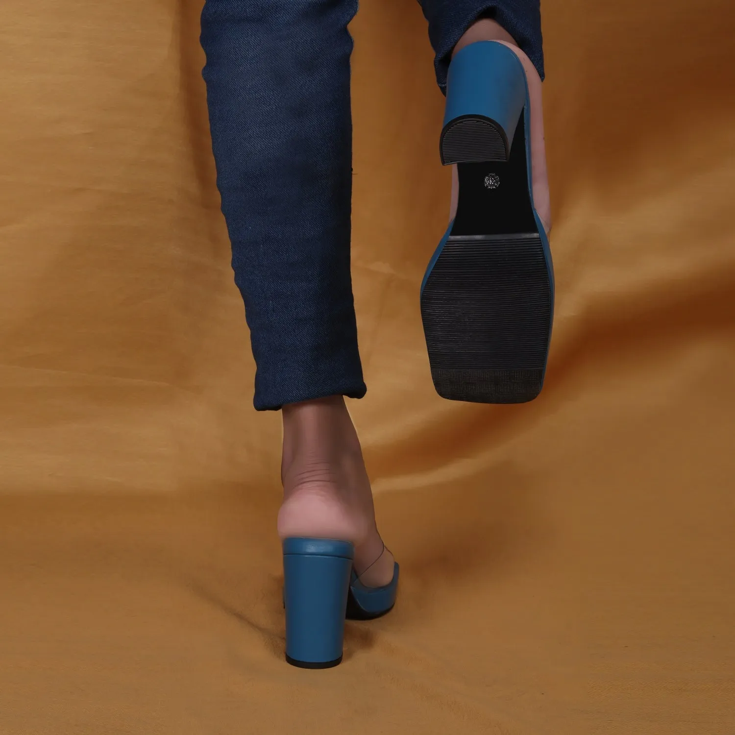 Transparent Open Toe Strap Sky Blue Platform Blocked Heel Sandal By Brune & Bareskinm