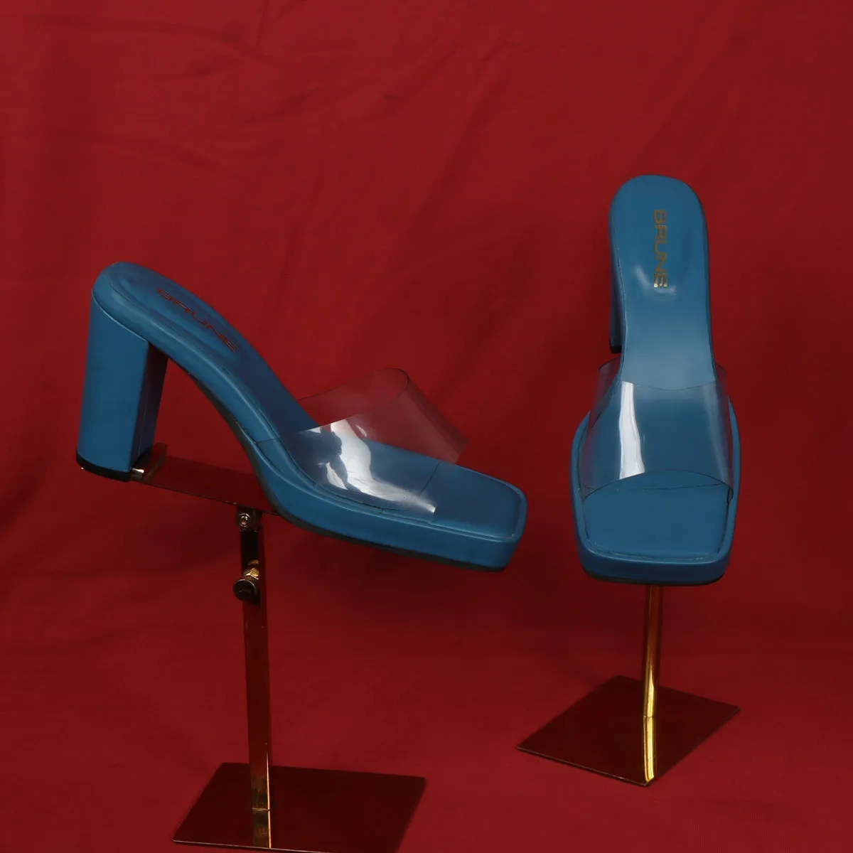 Transparent Open Toe Strap Sky Blue Platform Blocked Heel Sandal By Brune & Bareskinm