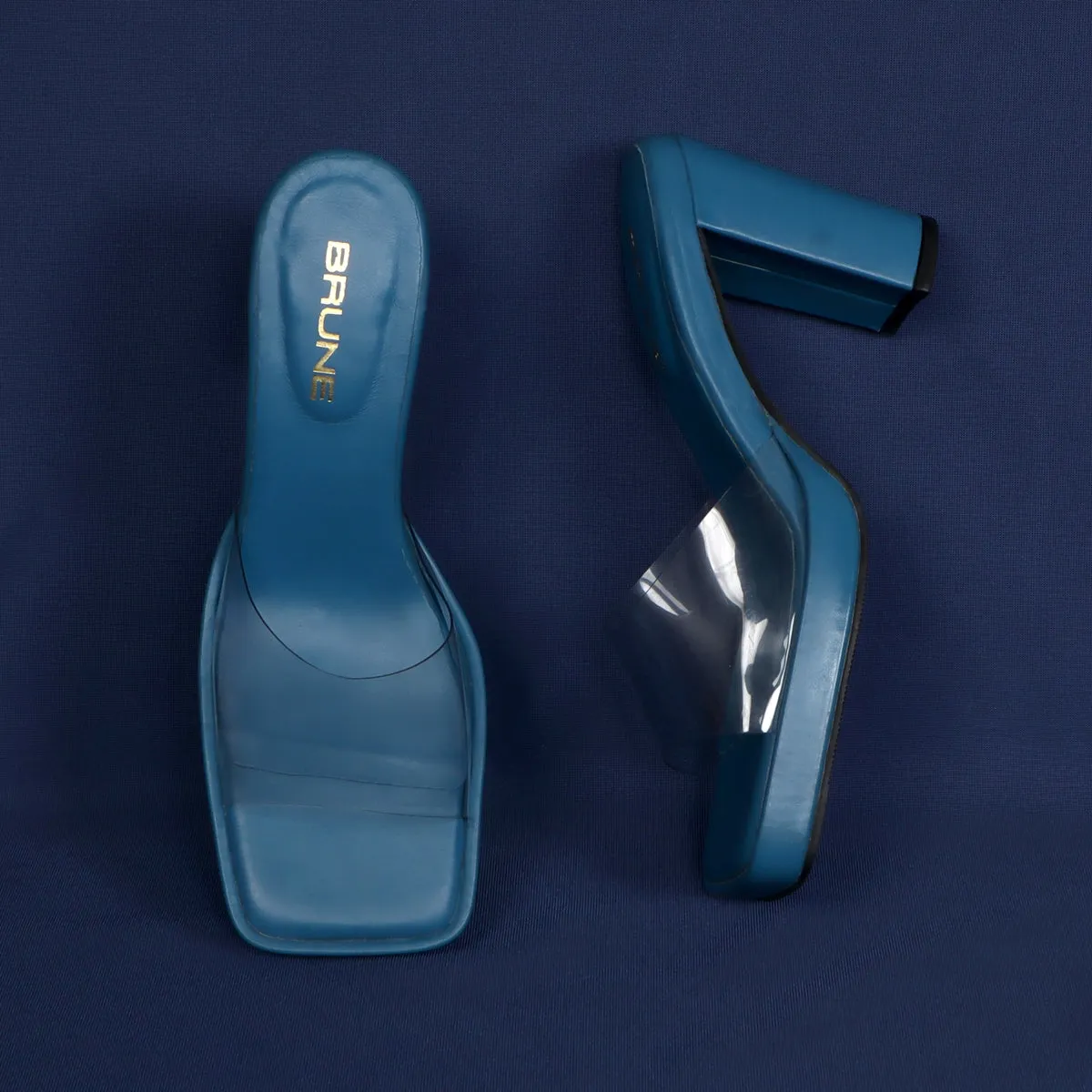 Transparent Open Toe Strap Sky Blue Platform Blocked Heel Sandal By Brune & Bareskinm