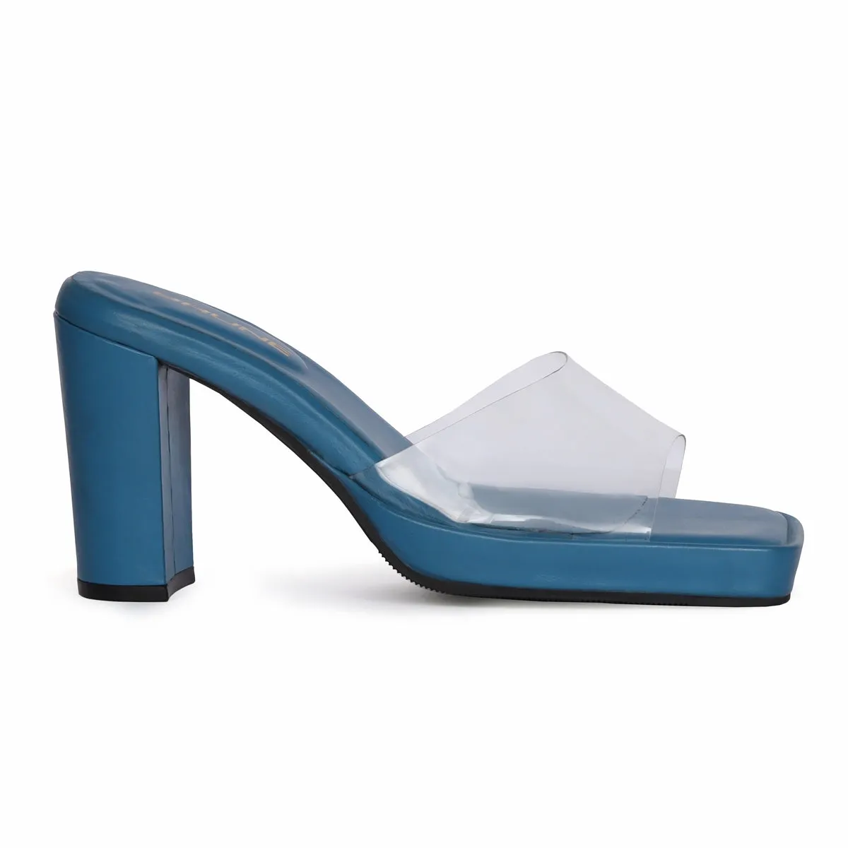 Transparent Open Toe Strap Sky Blue Platform Blocked Heel Sandal By Brune & Bareskinm