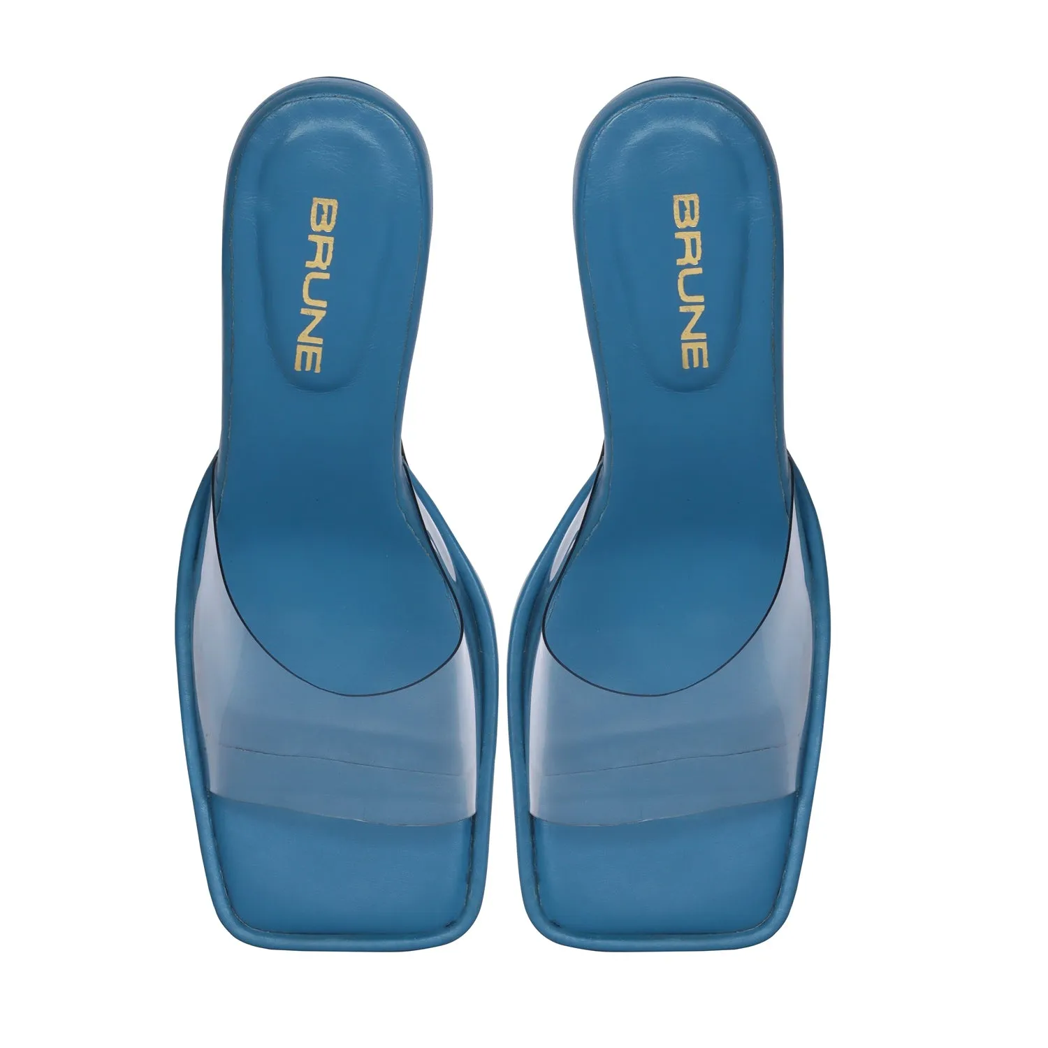Transparent Open Toe Strap Sky Blue Platform Blocked Heel Sandal By Brune & Bareskinm