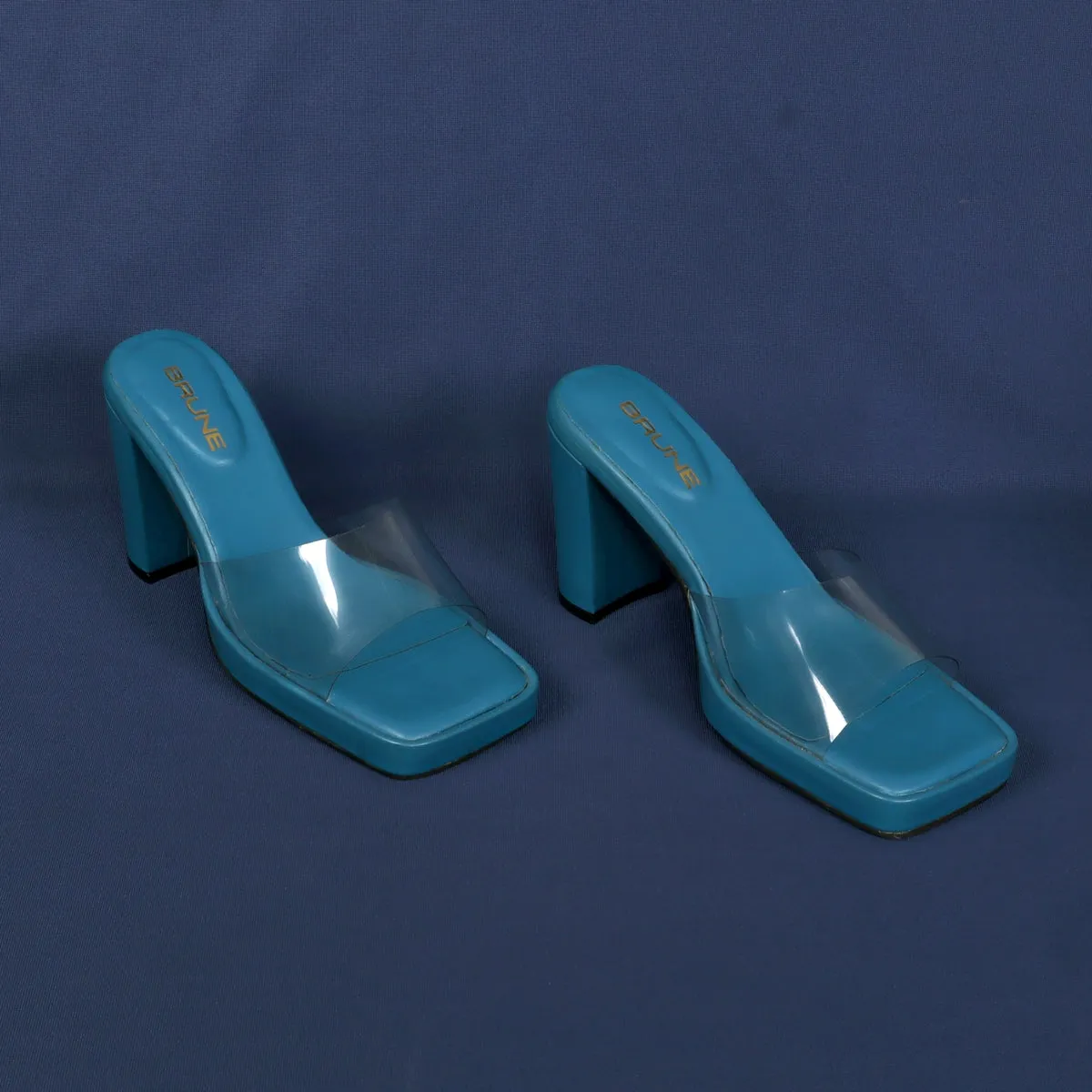 Transparent Open Toe Strap Sky Blue Platform Blocked Heel Sandal By Brune & Bareskinm