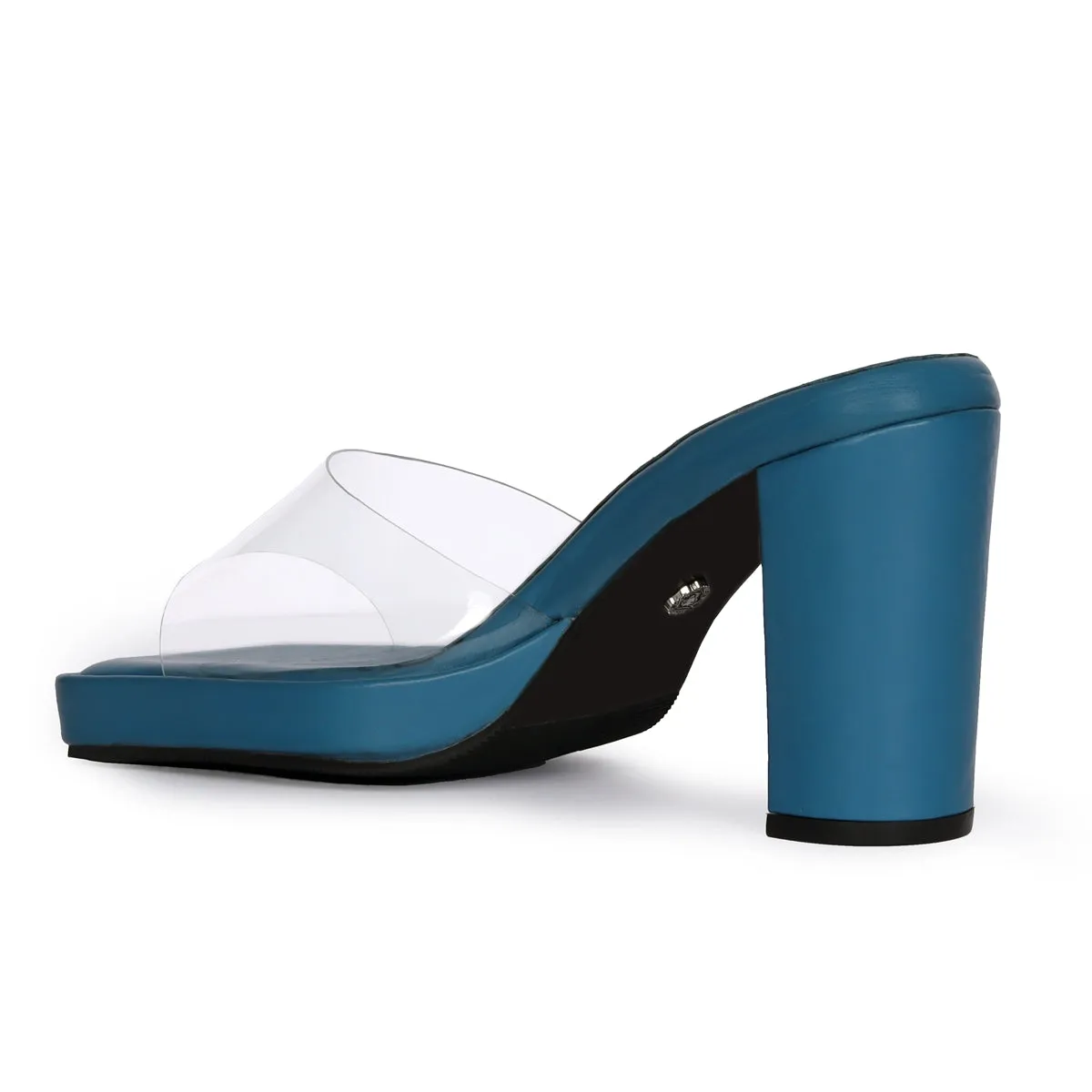 Transparent Open Toe Strap Sky Blue Platform Blocked Heel Sandal By Brune & Bareskinm
