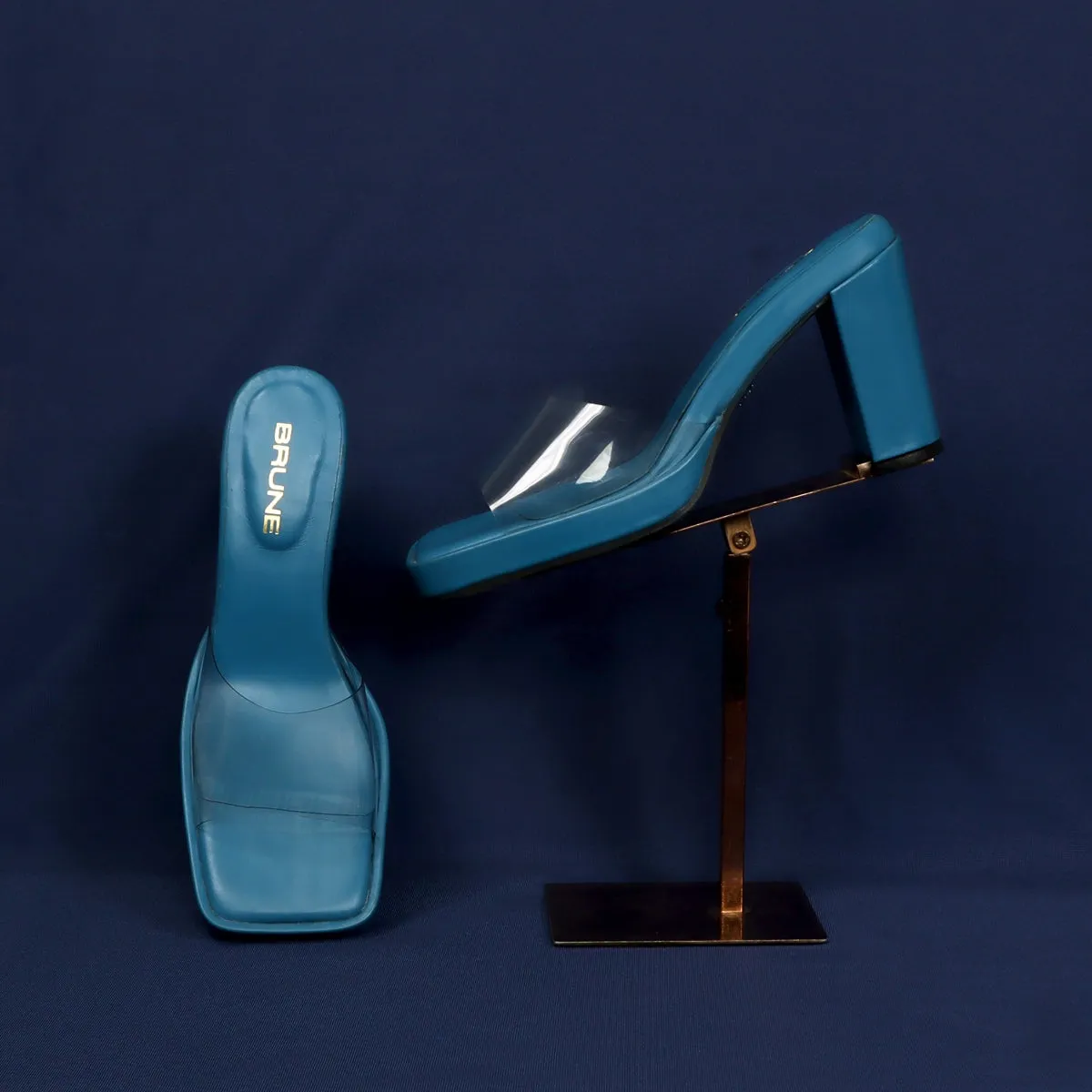 Transparent Open Toe Strap Sky Blue Platform Blocked Heel Sandal By Brune & Bareskinm